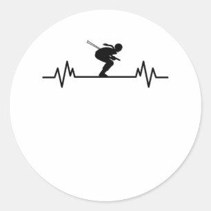 Pegatina Redonda Ski Heartbeat Esquí Divertido Pistas Deportivas d