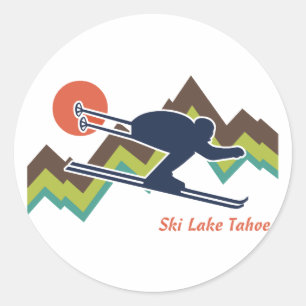 Pegatina Redonda Ski Lake Tahoe