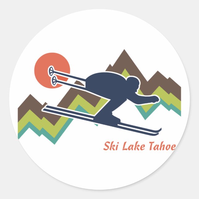 Pegatina Redonda Ski Lake Tahoe (Anverso)