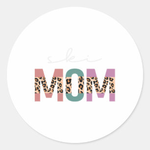 Pegatina Redonda Ski Mom Funny Skiier Gift Ski Skier Mamá Leo