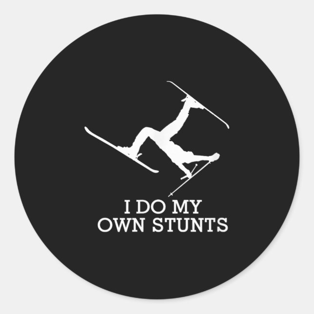 Pegatina Redonda Ski Shirt - I Do My Own Stunts - Funny Skiing Tee  (Anverso)