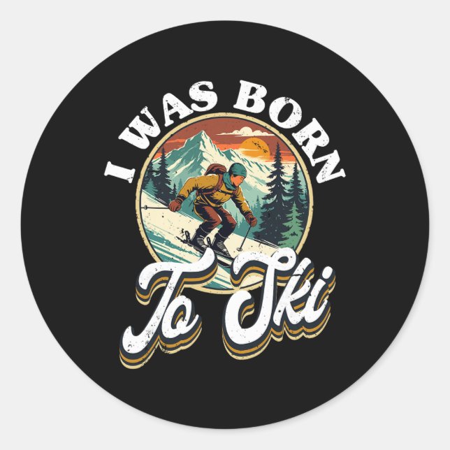 Pegatina Redonda Ski Skiing Winter Sport  (Anverso)