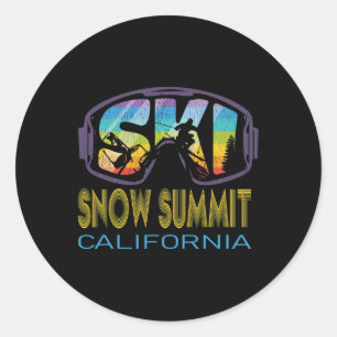 Pegatina Redonda Ski Snow Summit Vacaciones de Esquí en California