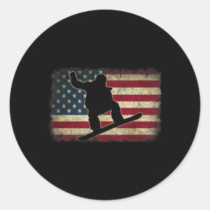 Pegatina Redonda Ski Snowboard Snowboard Bandera Estadounidense Usa