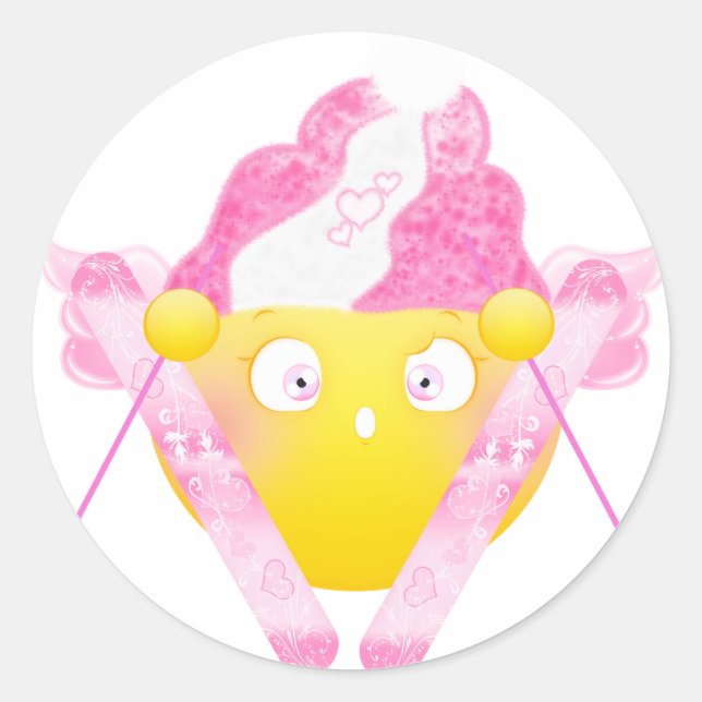 Pegatina Redonda Ski Sybille - Rosa (Anverso)