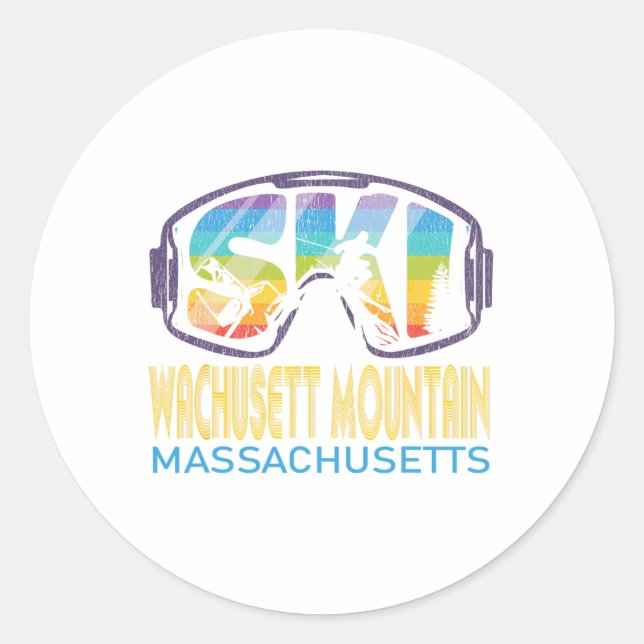 Pegatina Redonda Ski Wachusett Mountain Machusetts Skiing Vacation  (Anverso)