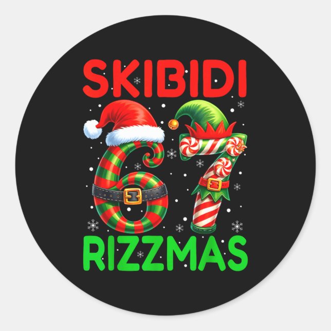 Pegatina Redonda Skibidi 67 Rizzmas Funny Six Seven Meme Christmas  (Anverso)