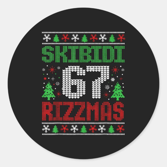 Pegatina Redonda Skibidi 67 Rizzmas Funny Six Seven Meme Christmas  (Anverso)