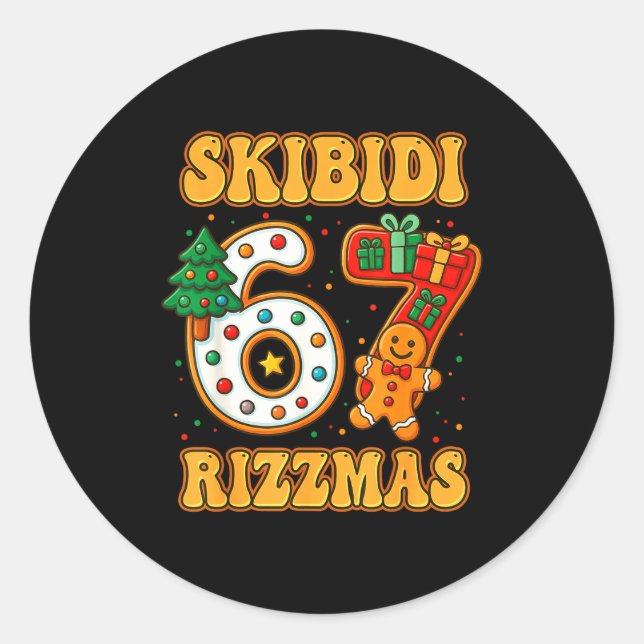 Pegatina Redonda Skibidi 67 Rizzmas Funny Six Seven Meme Christmas  (Anverso)