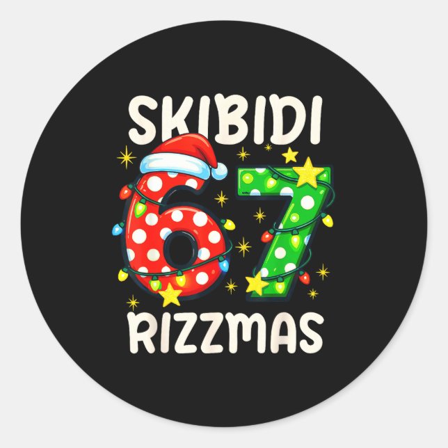 Pegatina Redonda Skibidi 67 Rizzmas Funny Six Seven Meme Christmas  (Anverso)