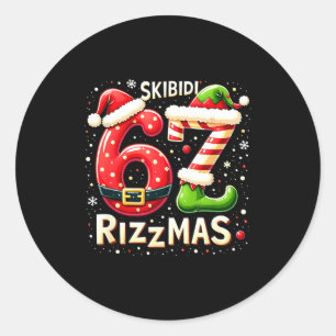 Pegatina Redonda Skibidi 67 Rizzmas Navidad Meme Divertido Elfo San