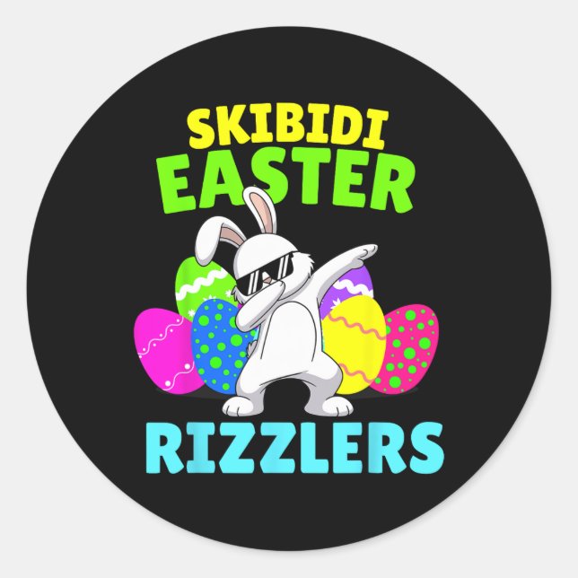 Pegatina Redonda Skibidi Easter - Funny Easter Rizzler Gen Alpha Sl (Anverso)