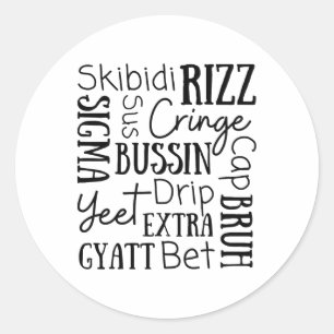 Pegatina Redonda Skibidi Rizz Niños Divertidos Rizz Bussin Gen Z Na