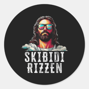 Pegatina Redonda Skibidi Rizzen Gracioso Jesús Usando Gles Para Mat