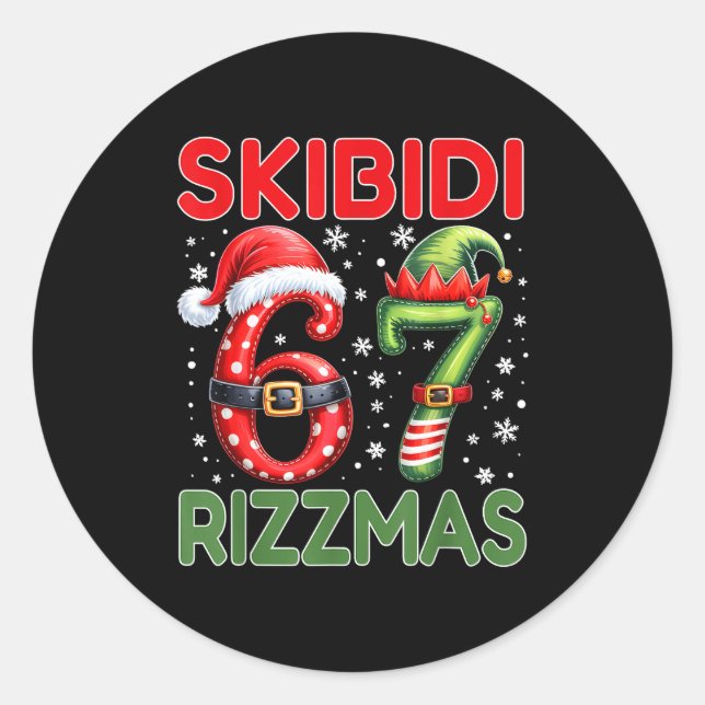 Pegatina Redonda Skibidi Rizzmas 67 Christmas Six Seven Xmas Funny  (Anverso)
