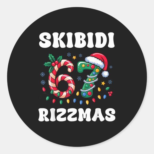 Pegatina Redonda Skibidi Rizzmas 67 Christmas Six Seven Xmas Funny  (Anverso)