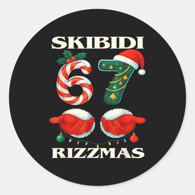 Pegatina Redonda Skibidi Rizzmas 67 Christmas Six Seven Xmas Funny  (Anverso)