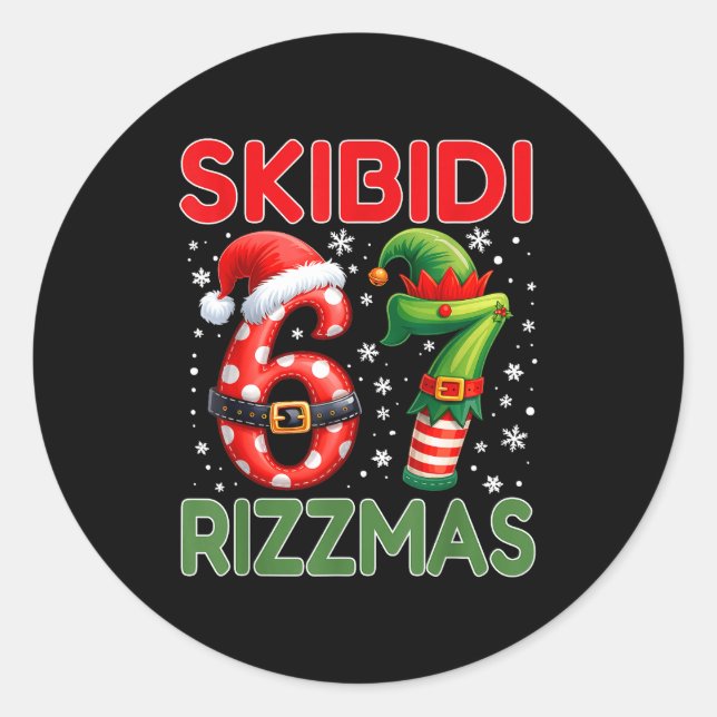 Pegatina Redonda Skibidi Rizzmas 67 Christmas Six Seven Xmas Funny  (Anverso)