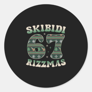 Pegatina Redonda Skibidi Rizzmas 67 Seis Siete Meme Feo Navidad F