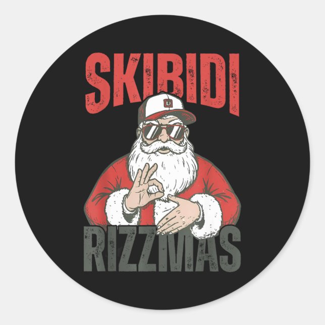 Pegatina Redonda Skibidi Rizzmas 6 7 Christmas Santa Claus Six Seve (Anverso)