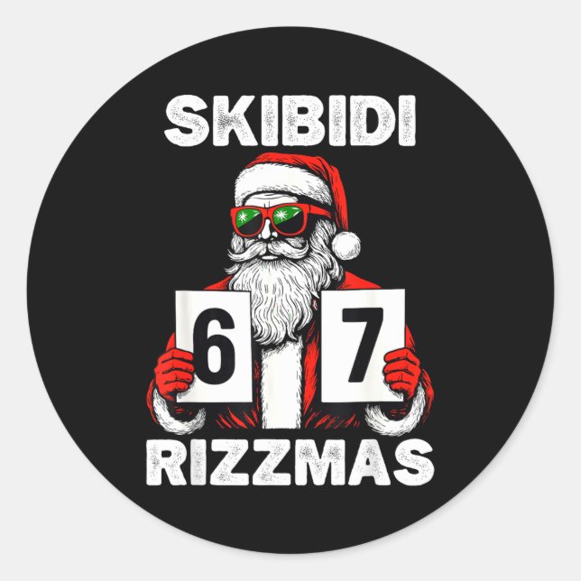 Pegatina Redonda Skibidi Rizzmas Christmas 6 7 Funny Santa  (Anverso)