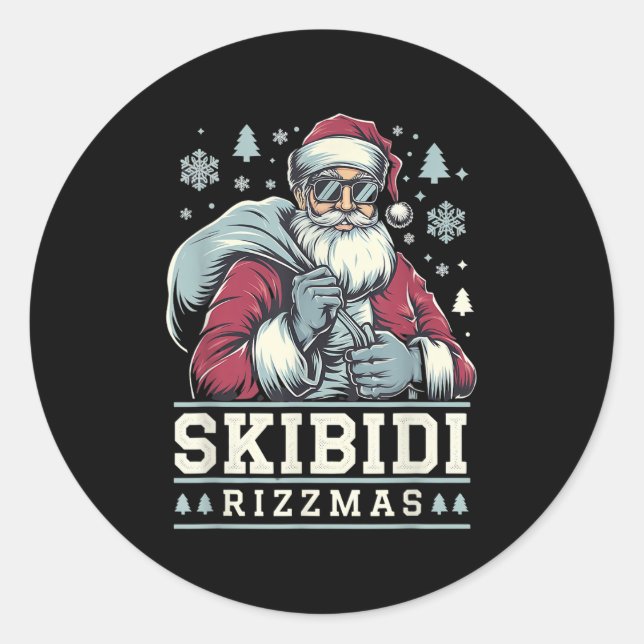 Pegatina Redonda Skibidi Rizzmas Cool Santa Funny Christmas Rizz Ri (Anverso)
