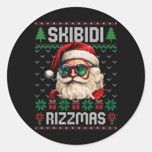 Pegatina Redonda Skibidi Rizzmas Divertidas Gen Alpha jerga Navidad