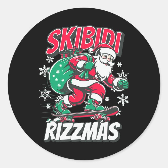 Pegatina Redonda Skibidi Rizzmas Funny Navidades Skater (Anverso)