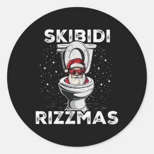 Pegatina Redonda Skibidi Rizzmas Funny Toilet Santa White Elephant