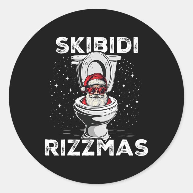 Pegatina Redonda Skibidi Rizzmas Funny Toilet Santa White Elephant (Anverso)