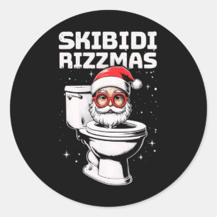Pegatina Redonda Skibidi Rizzmas Funny Toilet Santa White Elephant