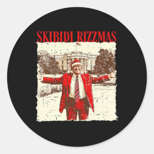 Pegatina Redonda Skibidi Rizzmas Graciosos Navidades de Trump Rizz