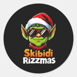 Pegatina Redonda Skibidi Rizzmas Navidad Rizz Elfo Divertida Navida