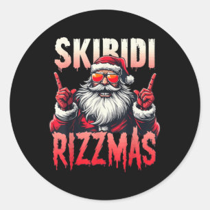 Pegatina Redonda Skibidi Rizzmas Navidades Funny Papá Noel