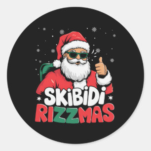 Pegatina Redonda Skibidi Rizzmas Navidades Santa Claus Merry Rizz M