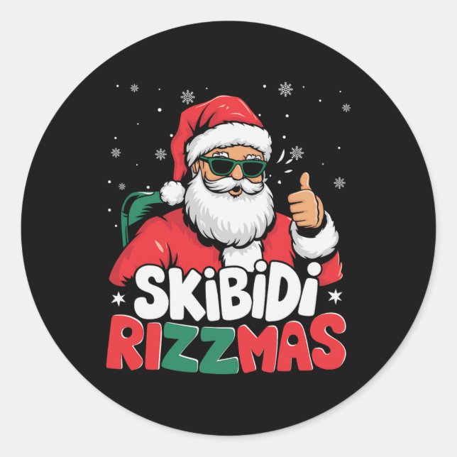 Pegatina Redonda Skibidi Rizzmas Navidades Santa Claus Merry Rizz M (Anverso)