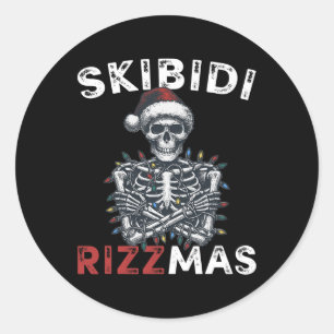 Pegatina Redonda Skibidi Rizzmas Retro Feliz Navidad Sigma Rizzma