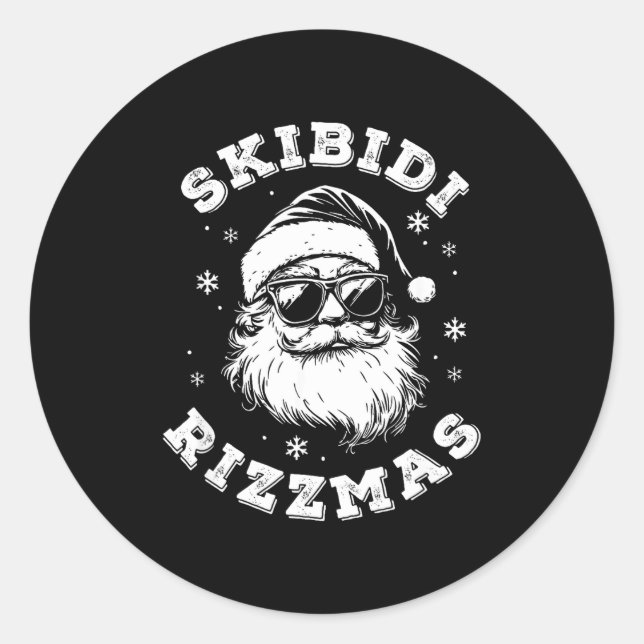 Pegatina Redonda Skibidi Rizzmas Santa Funny Christmas Gen Alpha Sl (Anverso)