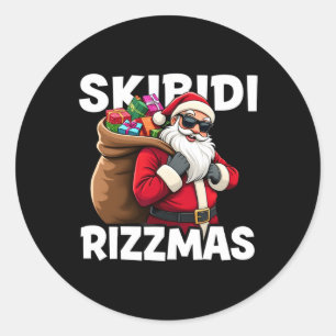 Pegatina Redonda Skibidi Rizzmas Santa tiene juego Feliz Navidad