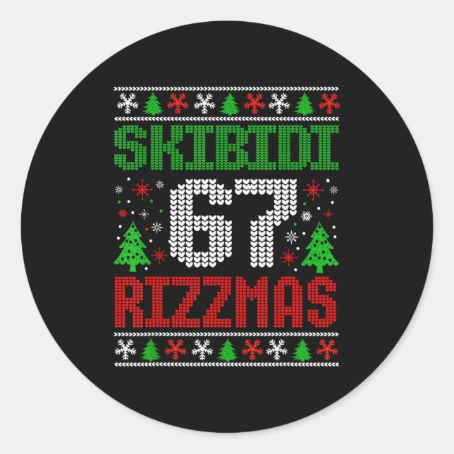 Pegatina Redonda Skibidi Six Seven Rizzmas Funny Meme 67 Ugly Chris (Anverso)