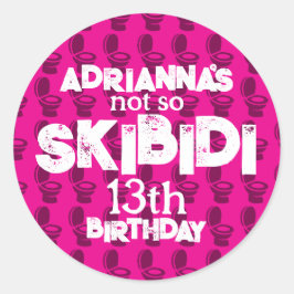 Pegatina Redonda Skibidi Toilet Pink Birday Party