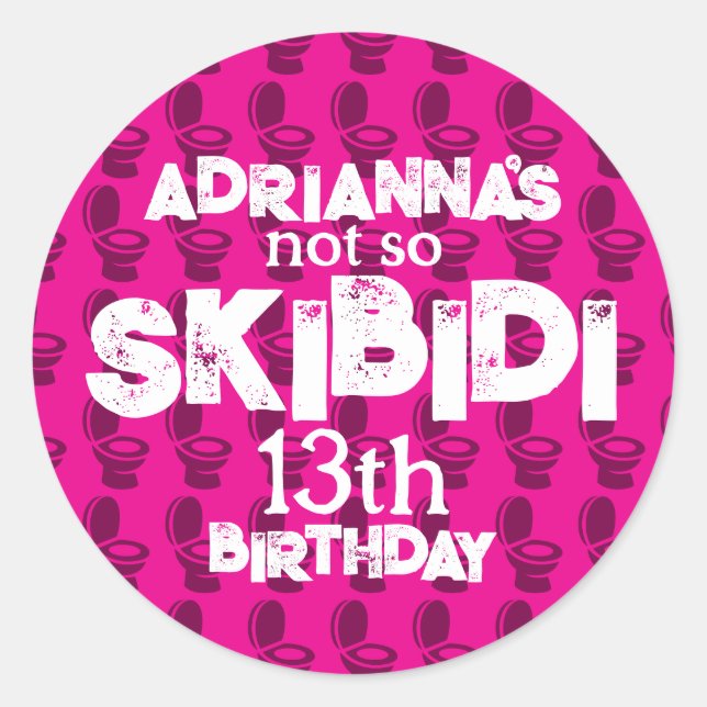 Pegatina Redonda Skibidi Toilet Pink Birday Party (Anverso)