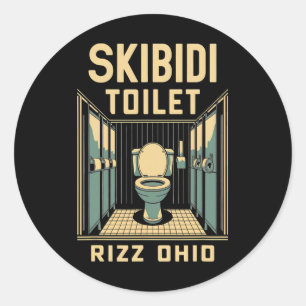 Pegatina Redonda Skibidi Toilet Rizz Ohio Funny Meme Retro Vintage