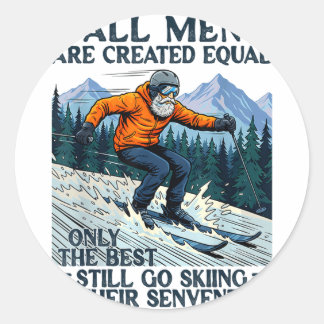 Pegatina Redonda Skier skiing 70th birthday men are equal created