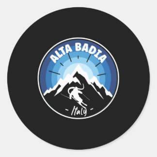 Pegatina Redonda Skiing In Alta Badia Italy Blue