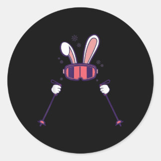 Pegatina Redonda Skiing Rabbit Ski Poles Ski Goggles Easter Bunny 