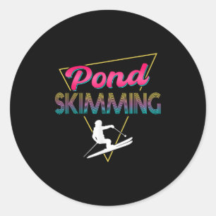 Pegatina Redonda Skimmer de estanques de esquí Retro Pond Skimming 