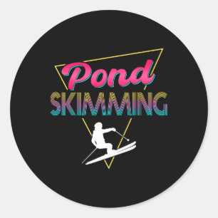 Pegatina Redonda Skimmer de estanques de esquí Retro Pond Skimming