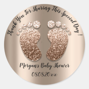 Pegatina Redonda Skinny Purpurinas Feet Baby Shower Favor Gracias
