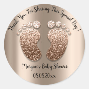 Pegatina Redonda Skinny Purpurinas Feet Baby Shower Favor Gracias